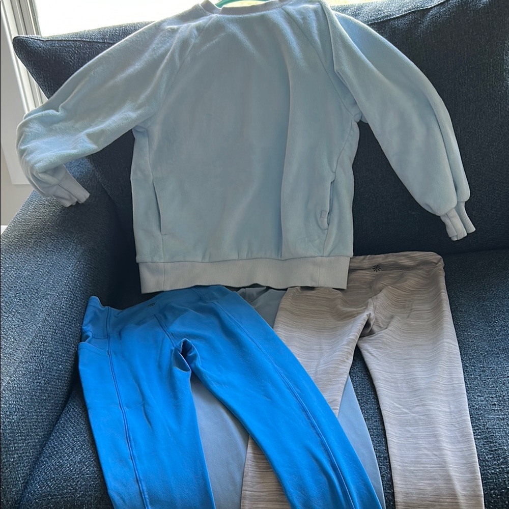 Athleta Girl bundle - 3 leggings and 1 gorgeous velour sweatshirt